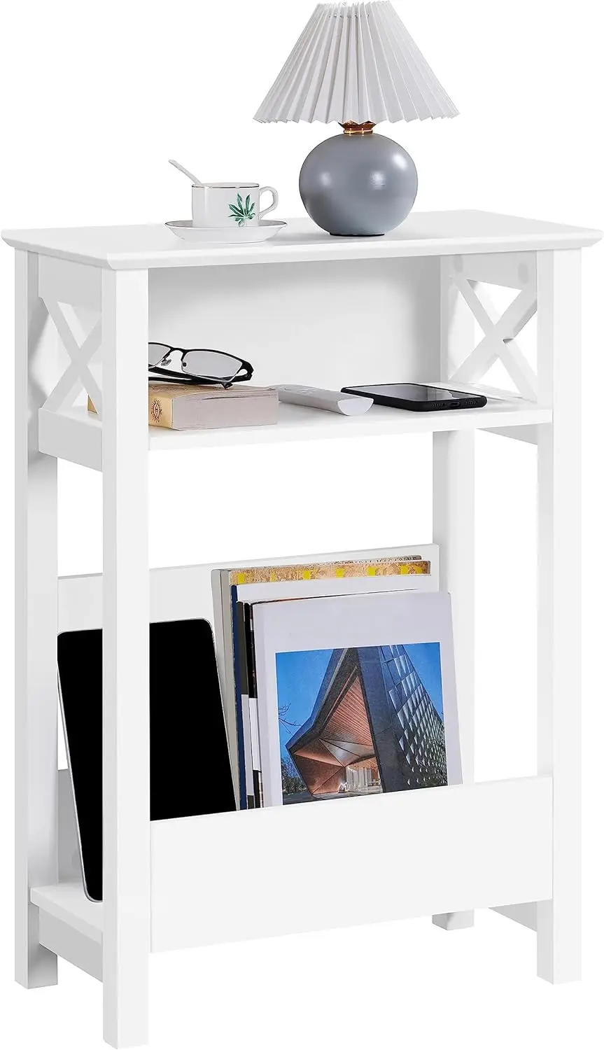 Yaheetech Small Side Table with Storage Shelf, 3-Tier Slim End Table with Magazine Rack, X Shaped Magazine Table