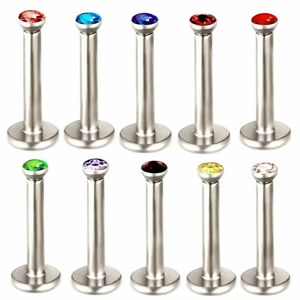3X 2mm Crystal Steel Internally Threaded Labret Ring 8mm Bar Monroe Lip Flat Back Ear Tragus Nose Stud Piercing 16g