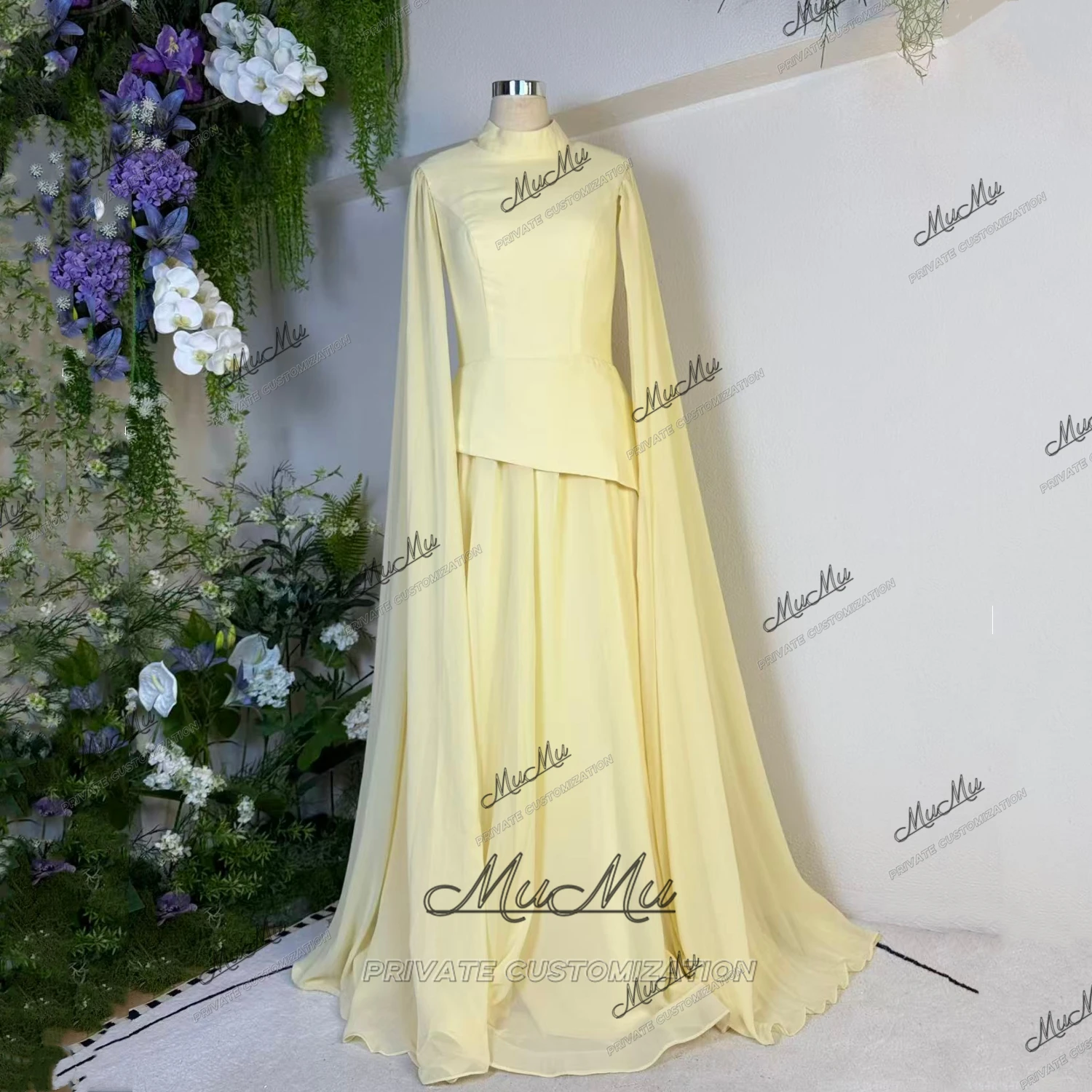 MuMu Customized Elegant Evening Dresses Elegant and Beautiful Womens Dresses yellow Long-sleeved dresses Beautiful Prom Dresses