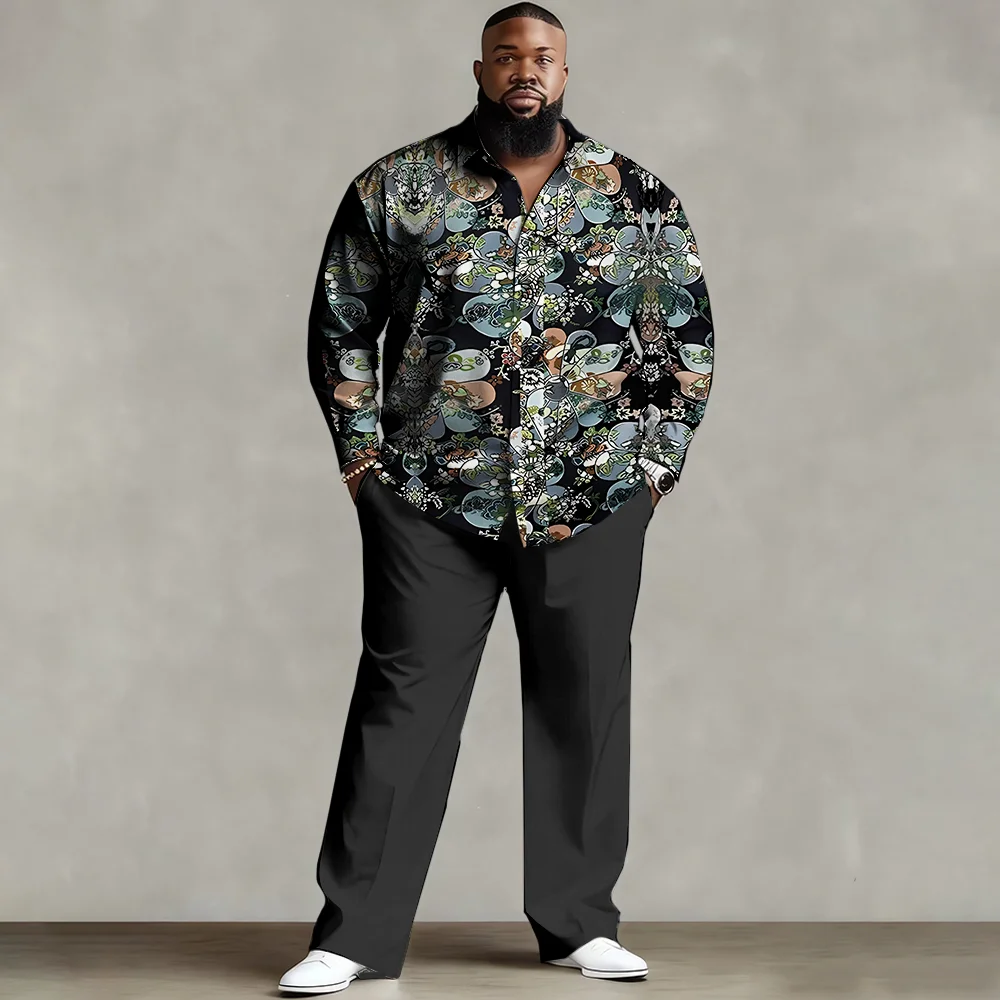 

Комплект мужской рубашки больших размеров S-9xl: этнический шикарный стиль — смесь мягкого хлопка, элегантные принты в этническом стиле, устойчивые к морщинам,