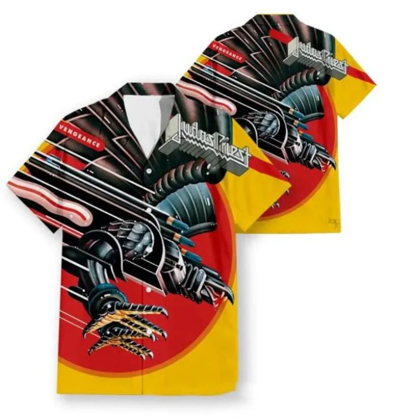 

Hawaiian Short Sleeve Men's Shirt Judas Priest Rock Band Funny 3D Printed Casual Shirts Fashion Men Tops K09