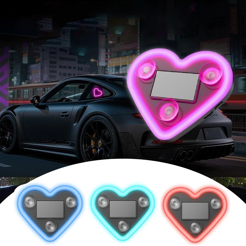 Heart Shaped Car Ambient Light Car Window Suction Cup Led Atmosphere Light 500mAh Solar/USB-C Rechargeable Neon Lamp Ornaments