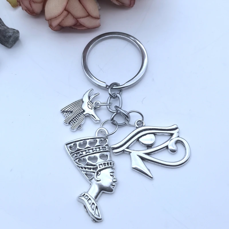 Egypt Key Ring Egypt Keychain For Alarm Ankh Ancient Egyptian Queen Anubis Horus Eye Anka Cross Charms For Men Women Accessories