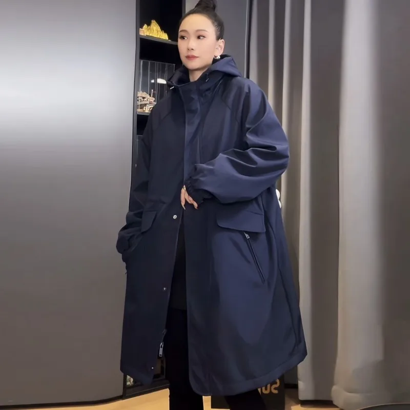 

Women's Trench Coat Medium and Long 2026 Spring and Autumn New Loose and Thin Large Size Hooded Casual High-end Versatile Coat