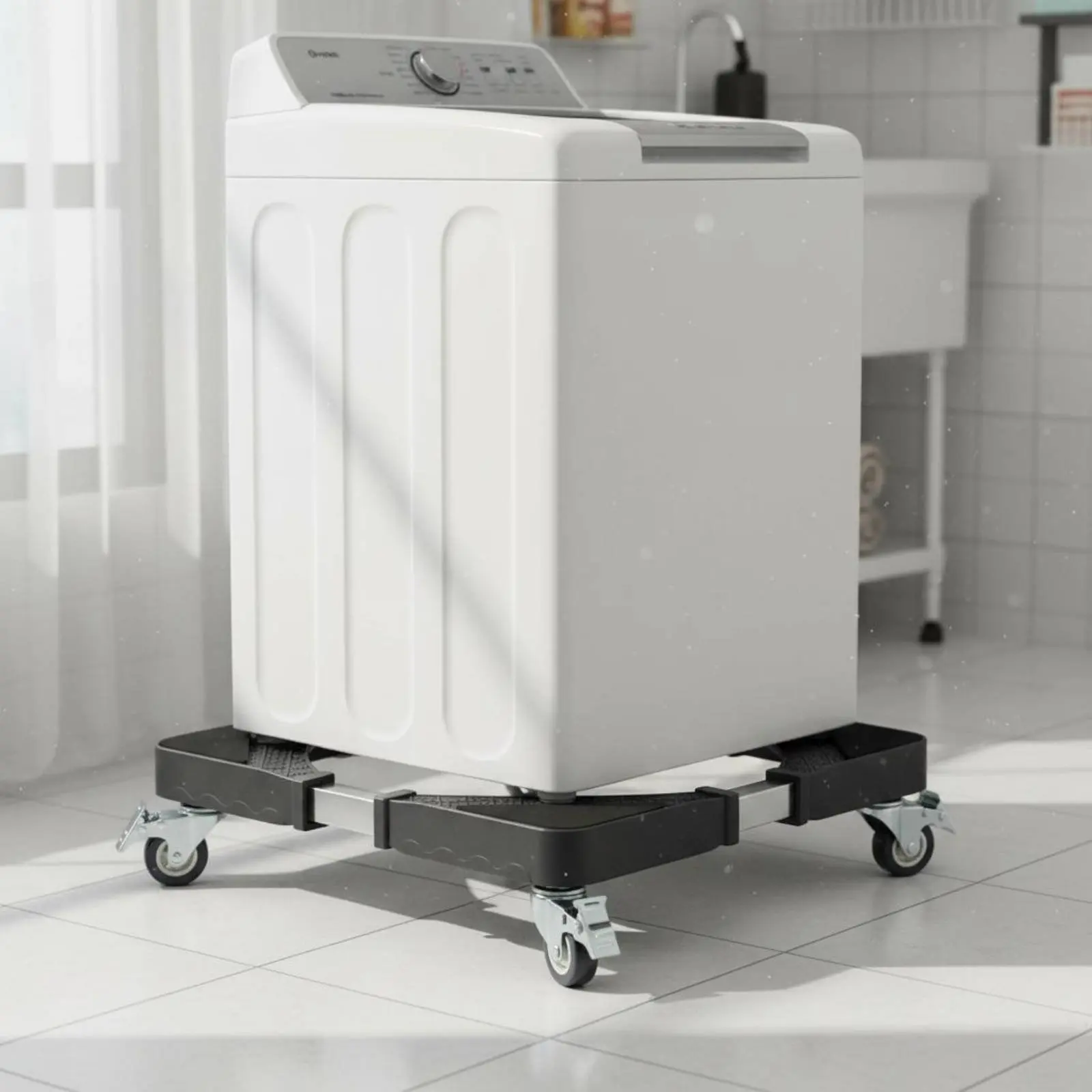 Washing Machine Base Movable Washer Pedestal with Wheels Washing Machine Dolly Shock Absorbing Home Support Height Raised