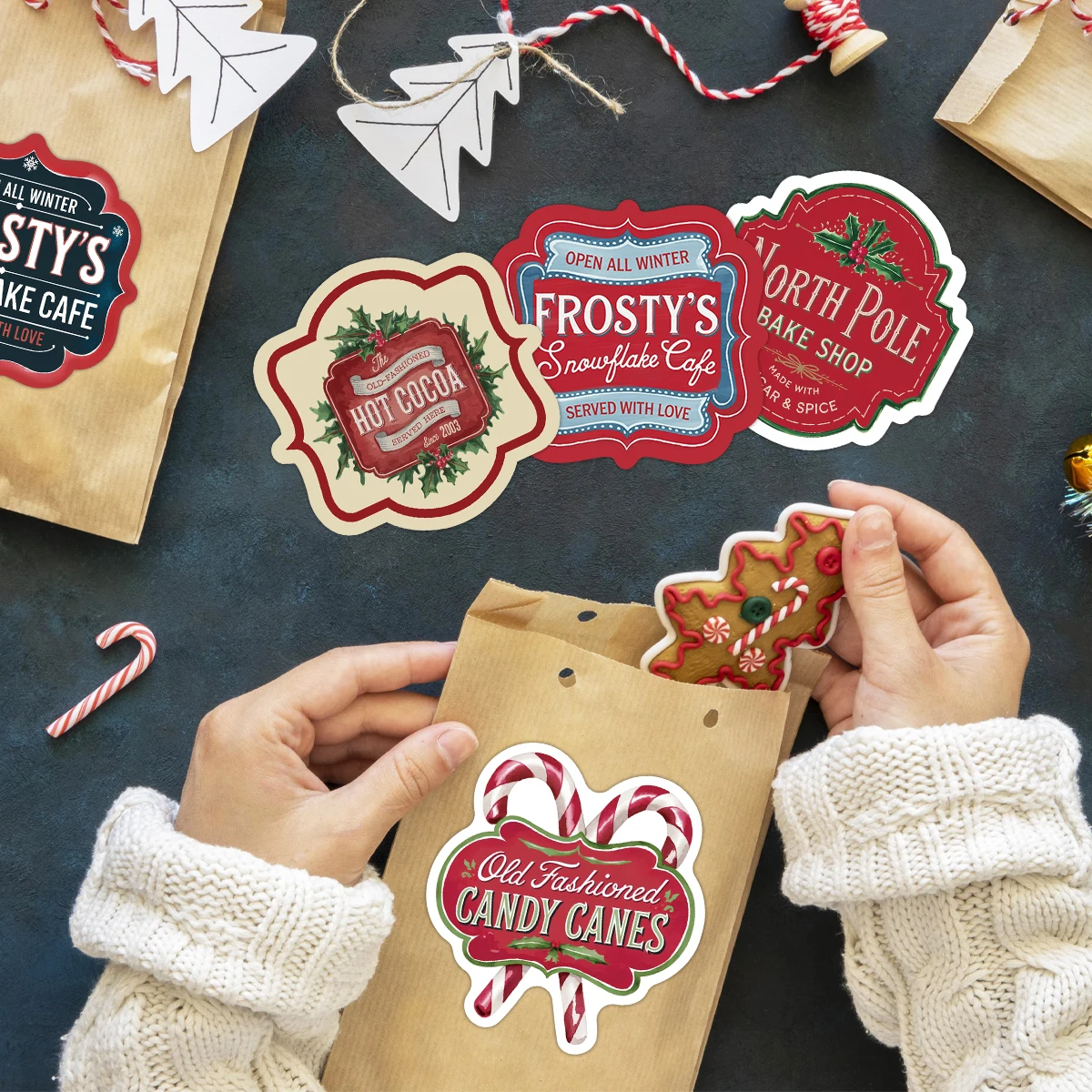 14pcs Vintage Christmas Stickers,Decorative Labels For Candy Canes,Bottles,Gift Wrap,Christmas Party Celebration,Diy Craft Favor