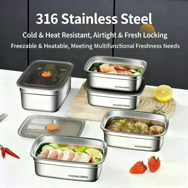 Stainless Steel Camping Lunch Box Sealed Leak-proof Bento Box Large Capacity Refrigerator Freezer Storage Box