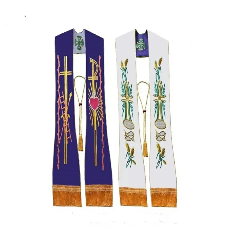 LITURGICAL MASS Pastor Clergy Reversible Stole Church Embroidered Priest Stole with Fringe Scarf Shawl