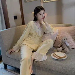 Women Pullover Pants Pajamas Set Spring Autumn Island Velvet Two Piece Pyjamas Sleep Suit Casual Lady Sleepwear