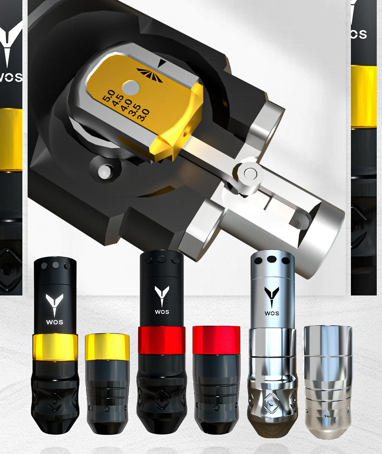 

WOS Adjustable Wireless Tattoo Machine Pen 3.0-5.0mm Brushless Motor 2 Batteries with Bigger Grip