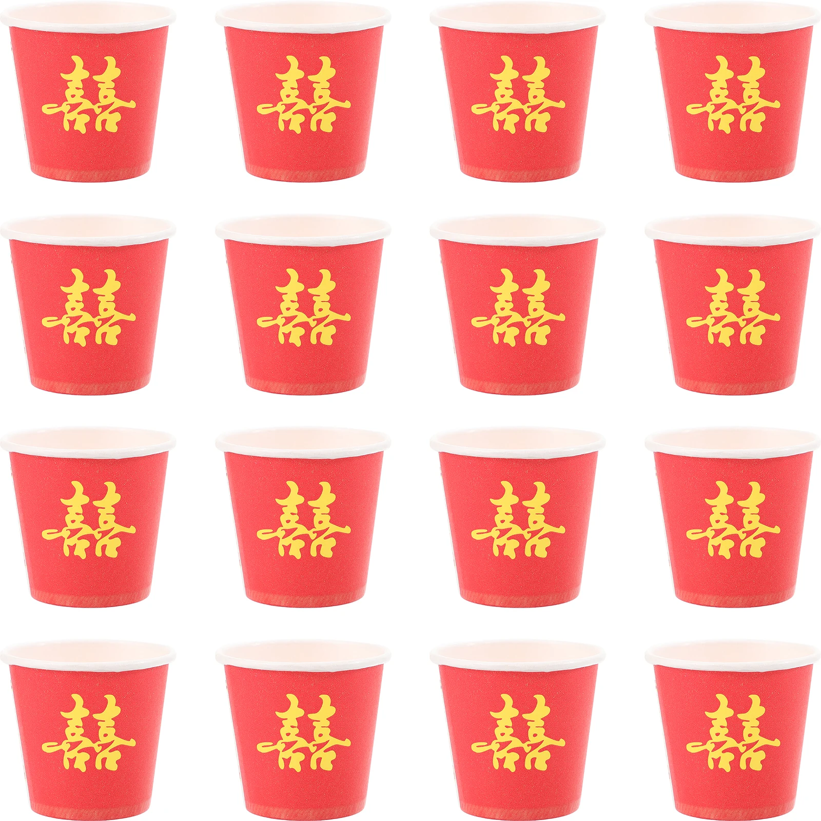 

50 pcs Red Happy Word Wedding Paper Cups Small Disposable Hot Cold Drink Tea Cups for Bride Party Chinese Theme Kitchen Bar
