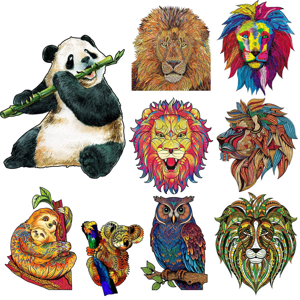 Unique Artistic Lion Panda Animal Wooden Puzzles For Adults DIY Wood Crafts Jigsaw Puzzle Parent-Child Games Educational Toys