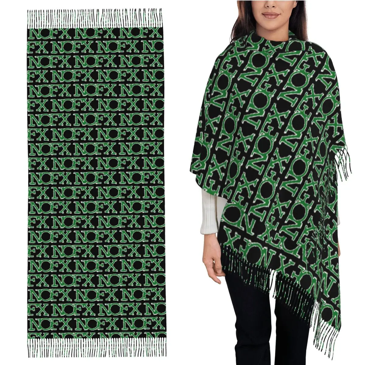 

Nofx Band Final Tour Шарф с черепом Шарфы с кисточками Женские мягкие теплые шали и накидки Большая осенне-зимняя шаль