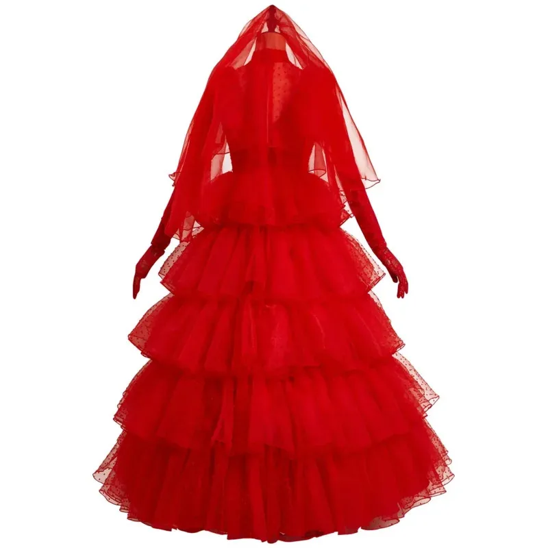 

DY20Beetle Косплей Juice Костюм Лидия Красное Свадебное Платье Наряды Женщины Ретро С Длинным Рукавом Кружевное Тюлевое Платье Невесты Хэллоуин Вечеринка S