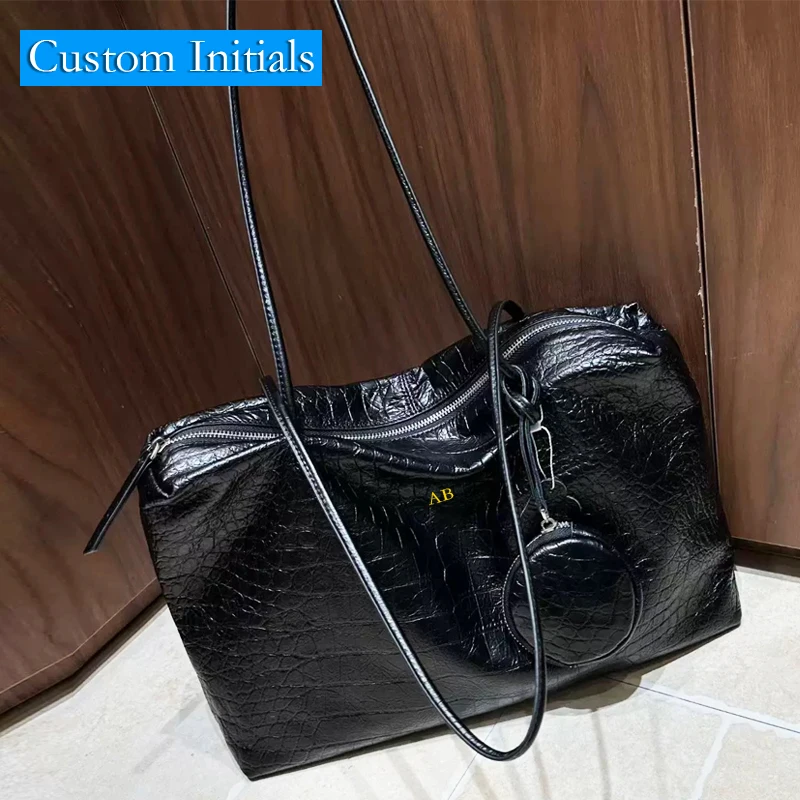 

Custom Initials Leather Bags For Women Luxury Designer Handbag And Purse 2026 New In Cowhide Crocodile Pattern Underarm Shoulder