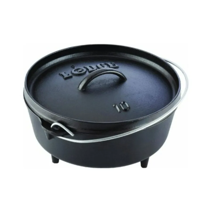 

4 Quart Pre-Seasoned Cast Iron Camp Dutch Oven with Lid - Dual Handles - Use in the Oven, on the Stove, on the Grill or over the