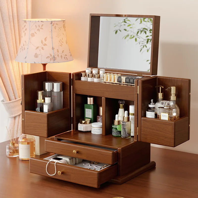 

Solid wood cosmetics storage box desktop large-capacity skin care products jewelry box integrated storage 520 Valentine's Day