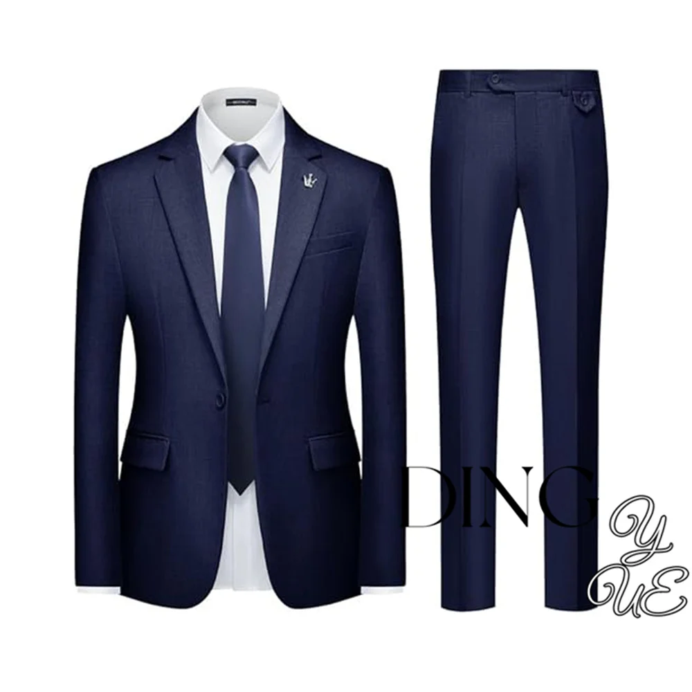 Mens 2 Piece Suit Slim Fit Solid Wedding Prom Tuxedo Suit with One Button Notch Lapel Blazer and Pants traje formal para hombre