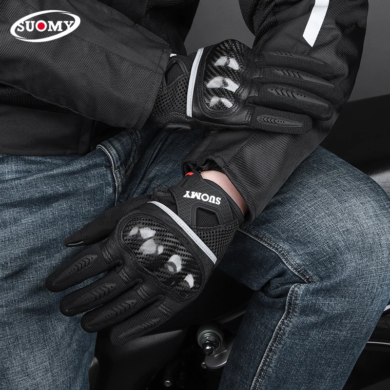SUOMY High Quality Summer Carbon Fiber Protective Shell Motorcycle Gloves Men Women Touch Screen Anti-drop Motorbike Gloves