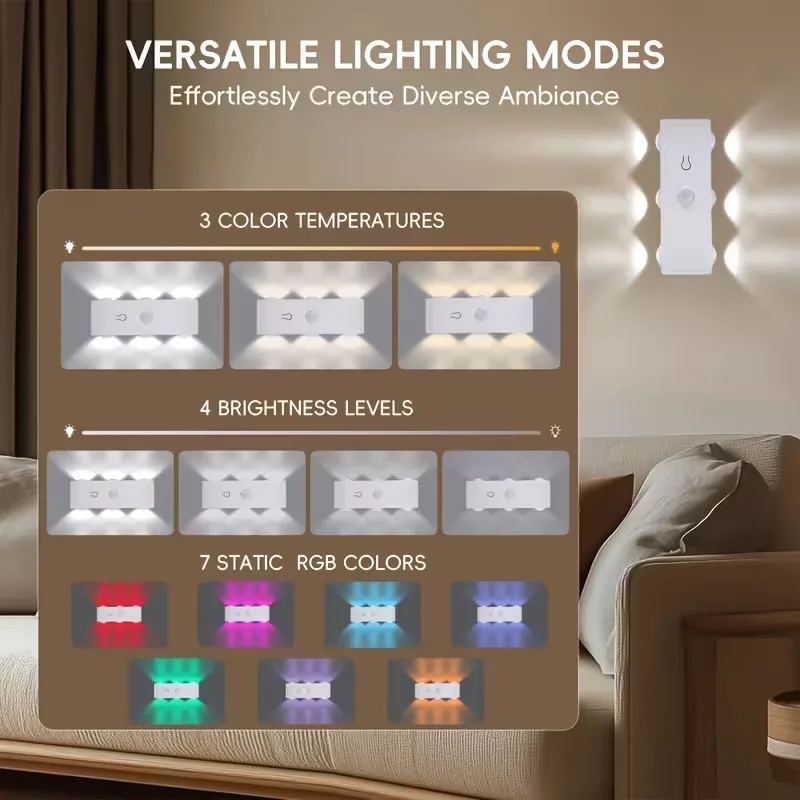 RGB Smart Motion Sensor Night Lights LED Wall Lamps USB Rechargeable for Bedroom Hallway Stairs Office Ambient Lighting