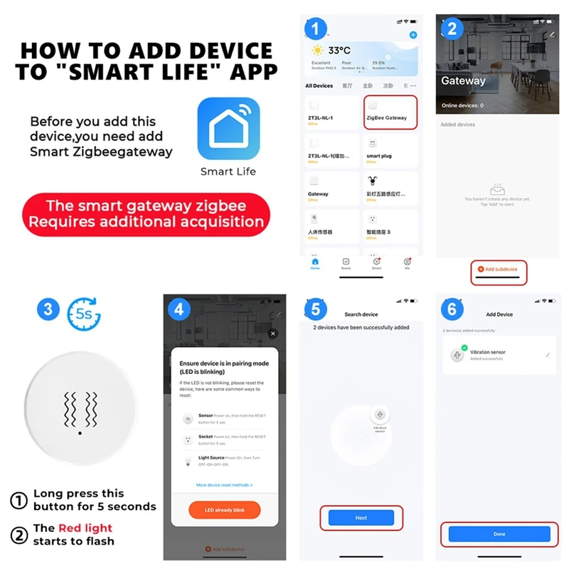 Tuya Zigbee Smart Trillingssensor Kanteldetector Home Security Bescherming Smart Life App Real-Time Monitor Alarm