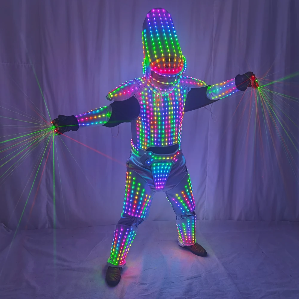 Pixel LED Lights Jacket Coat Stage Dance Costume Tron RGB Light Up Stage Suit Robot Outfit Group Dance Performance