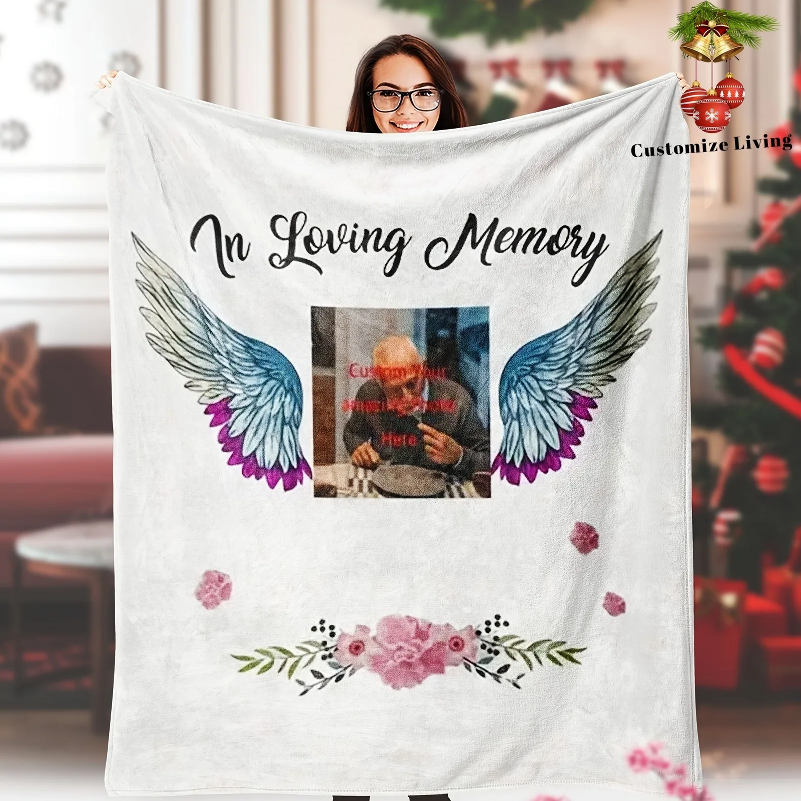 1Pc personalized commemorative blanket be customized with photos suitable for sofa bed covers, mourning and commemorative gifts