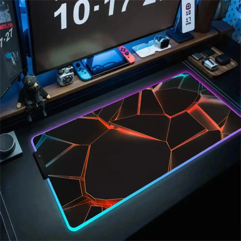 3D Hexagon Mouse Pad Large RGB Gaming Mousepads LED Light Locked Edges Game Accessories Table Pads PC Keyboard Mat XXL 90x40cm