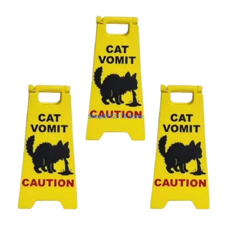 Y3NB 3Pcs Funny Cats Vomit Caution Signs Humorous Double-Sided Printing Desk Decors Gag Gift for Pet Owners & Cats Lover