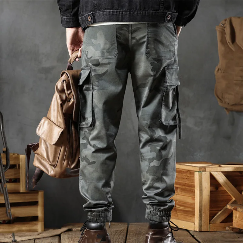 Autumn Men Camouflage Workwear Pants Korean Fashion Handsome Ankle-Length Trousers Male Vintage Loose Casual Outdoor Pants