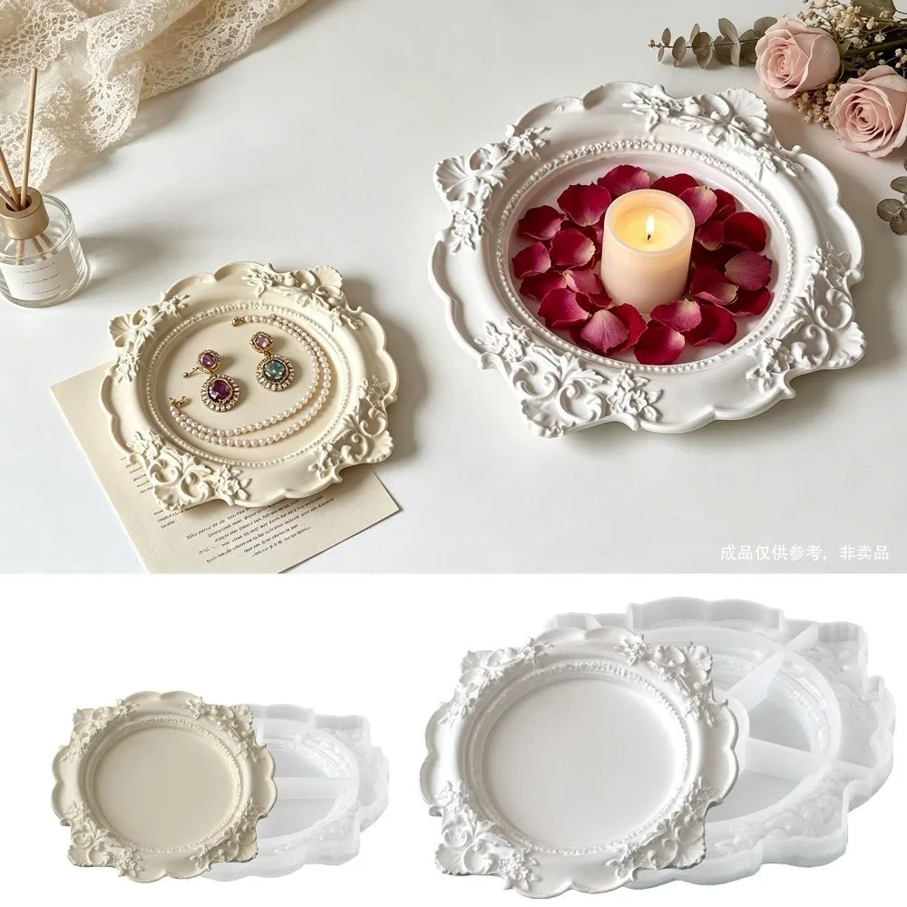 Rose Embossed Jewelry Storage Tray Embossed Pattern Creative Shape Storage Bowl Silicone Mold White Gypsum Creative Display Tray