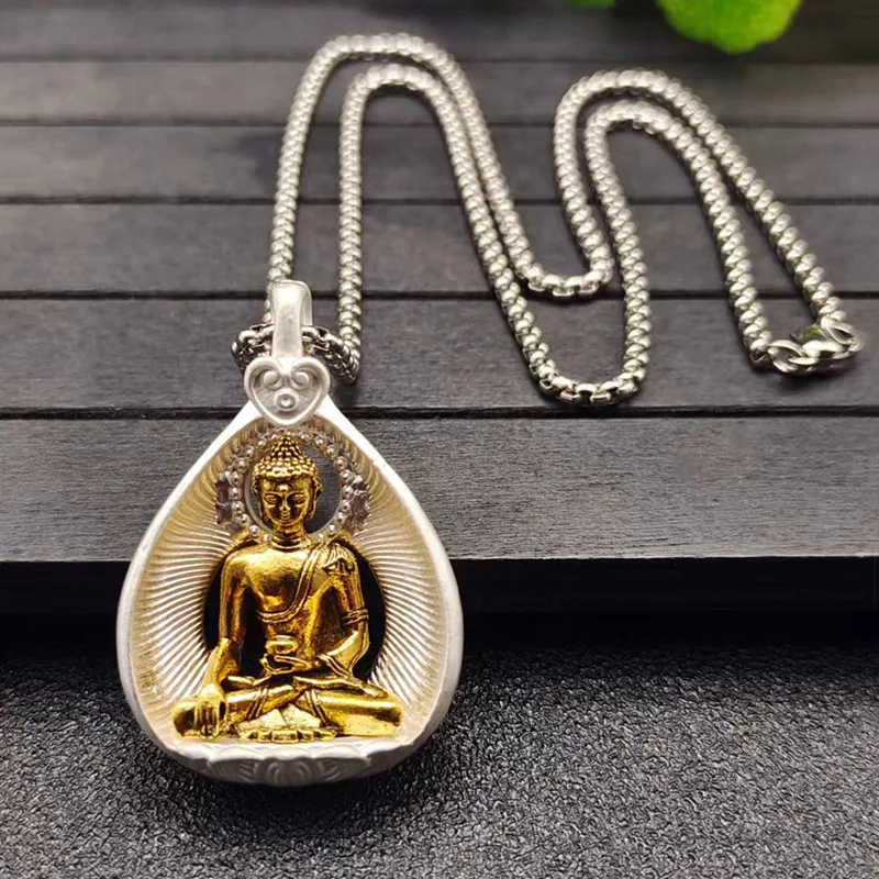 Buddha Statue Vintage Necklace Guardian God Buddha Natal Buddha Pendant Necklace Unisex Religion Peace Amulet Accessories Gift