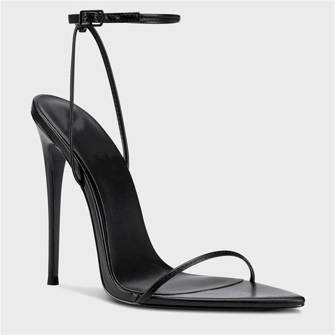 Summer new pointed skin face one-word bare strap sexy sandals thin high-heeled banquet dress customized large-size women's shoes