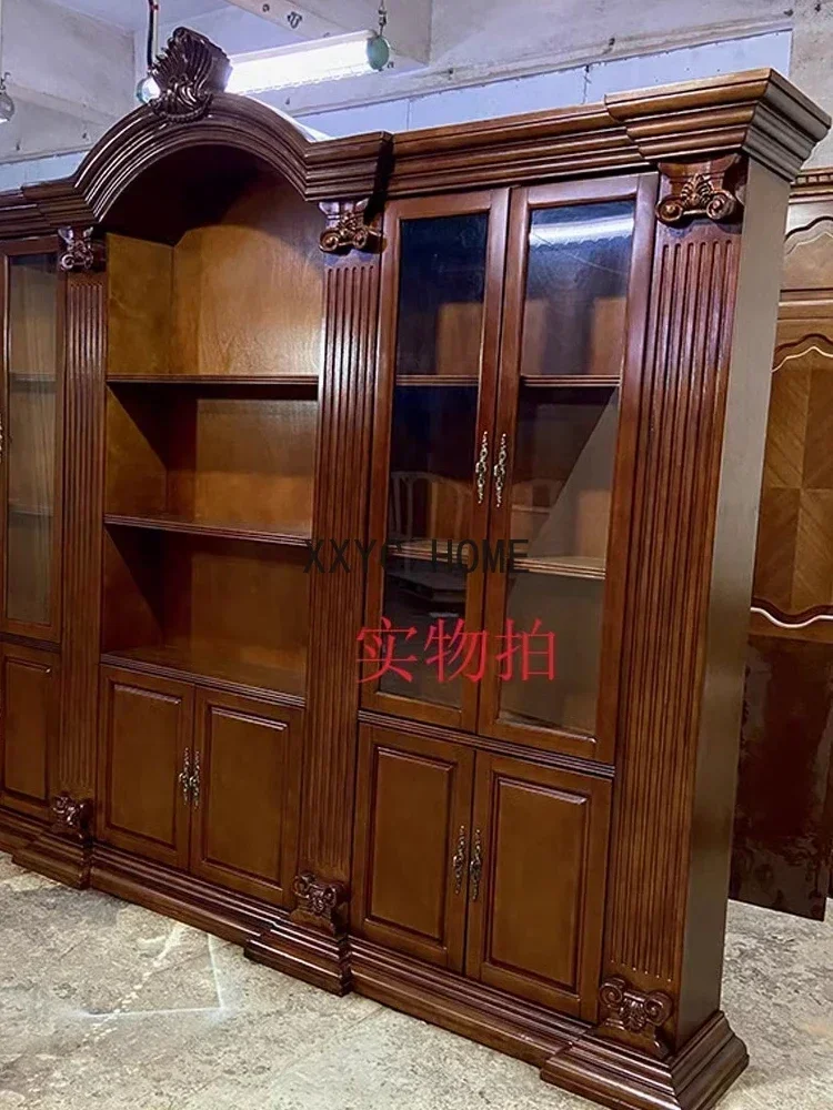 Solid Wood Bookcase European RETRO Study Multi-Layer Storage Rack Floor Home