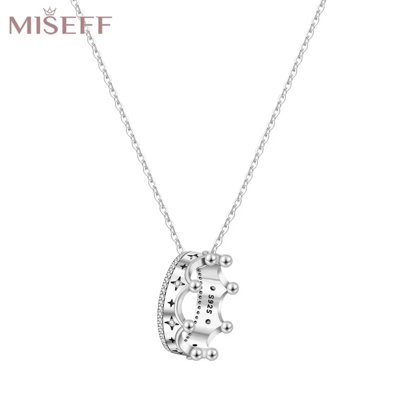 MISEFF 2025 925 Sterling Silver Necklace Crown Pendant Necklace Insert Zircon Lucky Symbol Female Birthday Wedding Party Jewelry