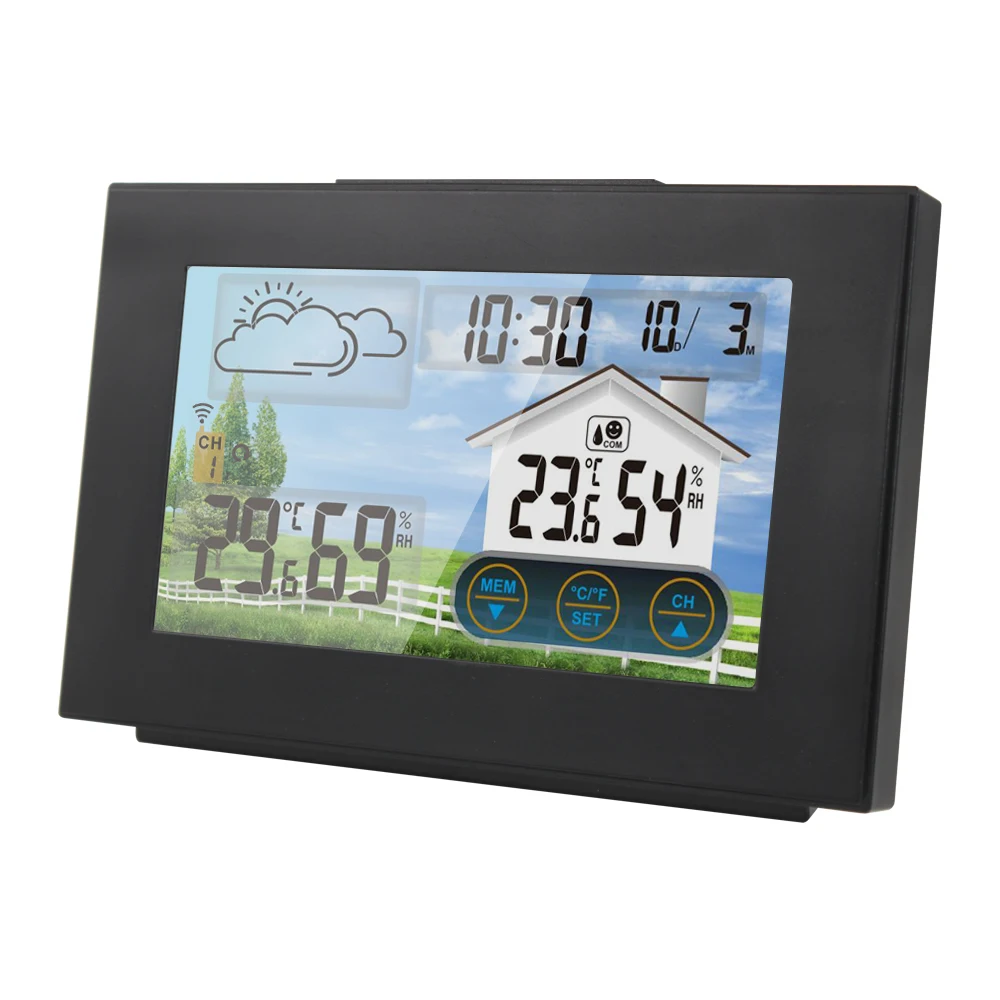 Wireless Weather Station Forecaster Thermometer Hygrometer with Sensor Color Touch Screen Alarm Clock Calendar with Snooze