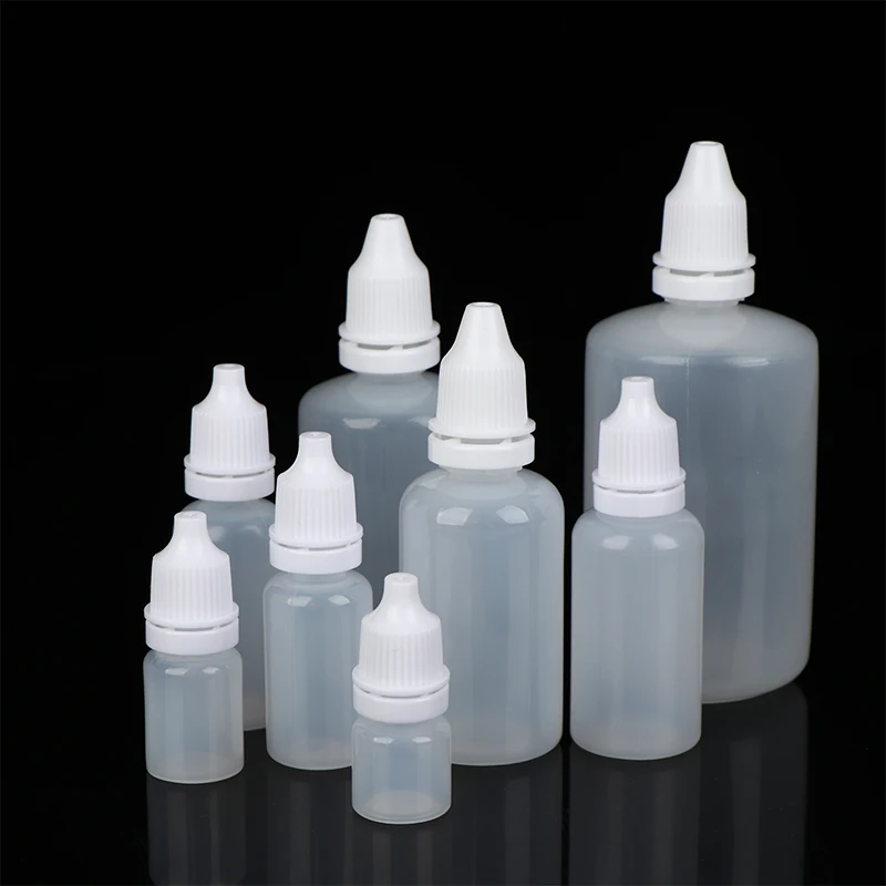 Ensemble de 5 bouteilles compte-gouttes vides en plastique, 3/5/10/15/20/30/50/100ml, compressibles, rechargeables pour peinture, beauté, huile, encre, stockage de cosmétiques