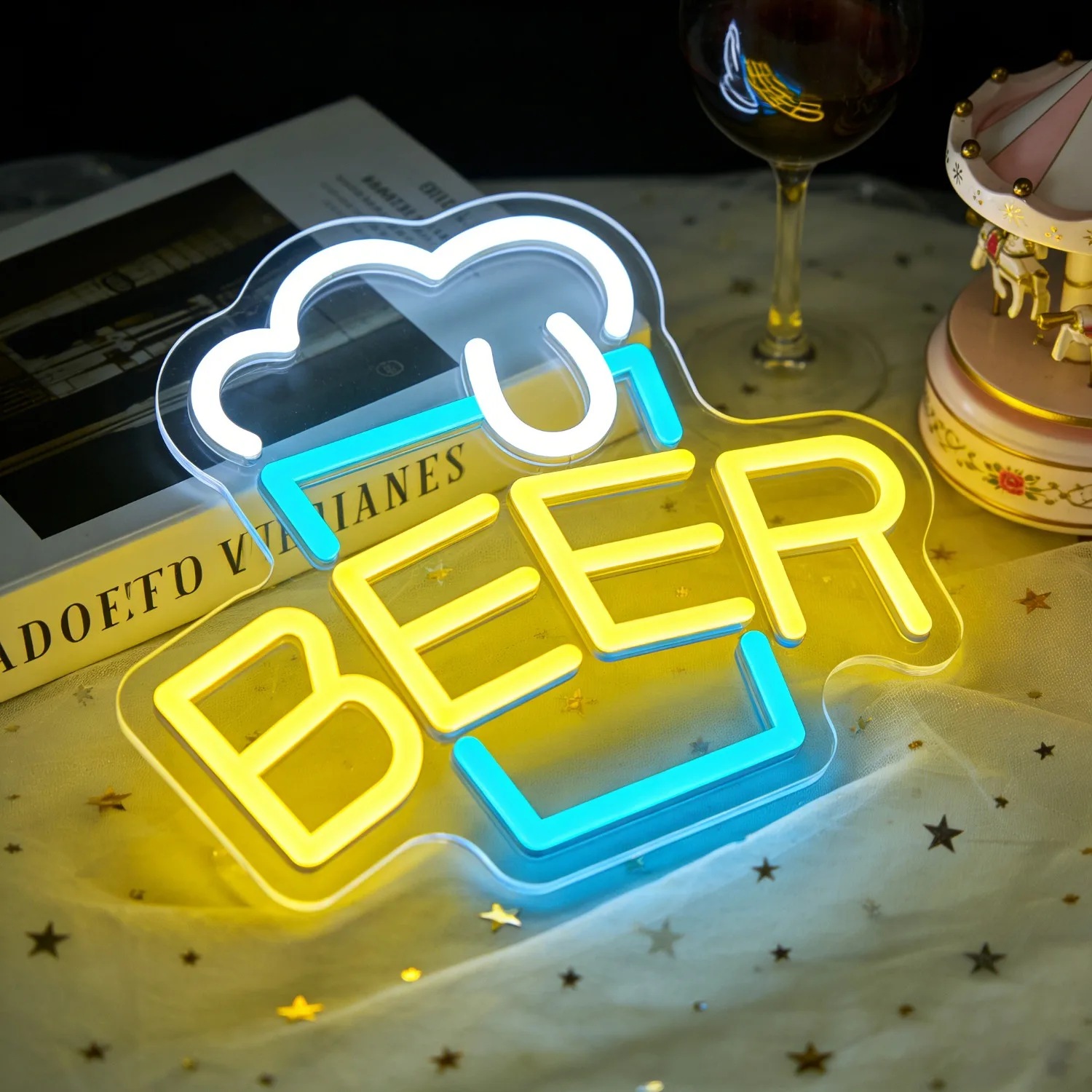 

Неоновая вывеска BEER, желто-синяя светодиодная подсветка для дома, бара, паба, ресторана, декоративное освещение в винтажном стиле для вечеринок, настенное искусство, атмосферная подсветка