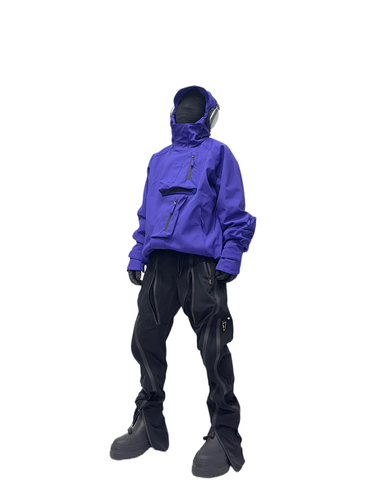 Men's Clothes Women Techwear Style Niche Pocket Zipper Decoration Hooded Purple Shell Jacket Jacket Coat