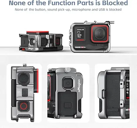 aMagisn Aluminum Frame Cage  for Insta360 Ace Pro/Ace/Ace Pro2 with Lens Silicone Case,Metal Protective Durable Housing Case