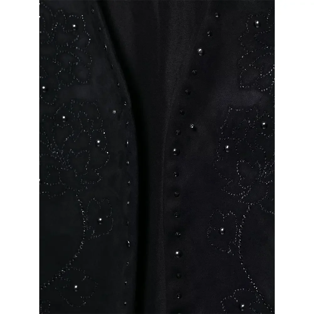 新しいファッション女性ビーズフランネル黒チョッキノースリーブ V ネックジャケットベスト女性エレガンスシックな女性 Mujer タンクトップ