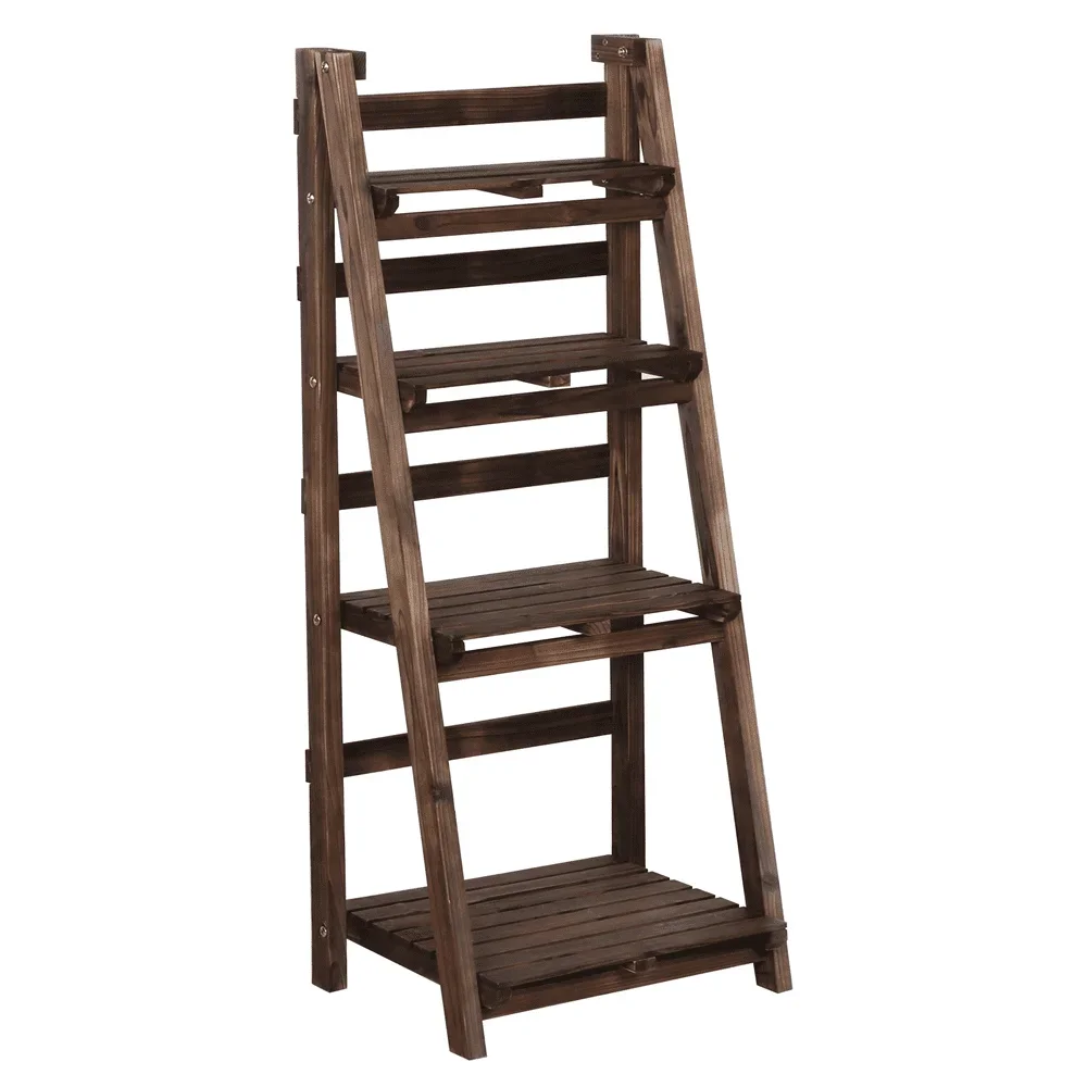 

4 Tier Foldable Wooden Plant Display Stand for Indoors Outdoors, Natural Wood furniture decoration Classical elegance