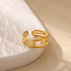 Stainless Steel Star Rings for Women Gold Color Opening Multi-layer Star Ring 2026 Aesthetic Jewelry Valentine's Day Gifts