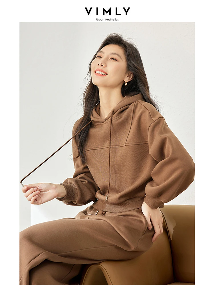 Vimly 2 Pieces Tracksuit Women Long Sleeve Cropped Hooded Sweatshirts Wide Pants 2024 Spring Casual Sports Matching Sets M3877