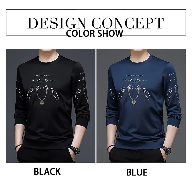 BROWON Fashion Black T Shirt Men 2024 Autumn Long Tops Long Sleeve T Shirt Mens Casual Regular Fit O-neck Men Clothing