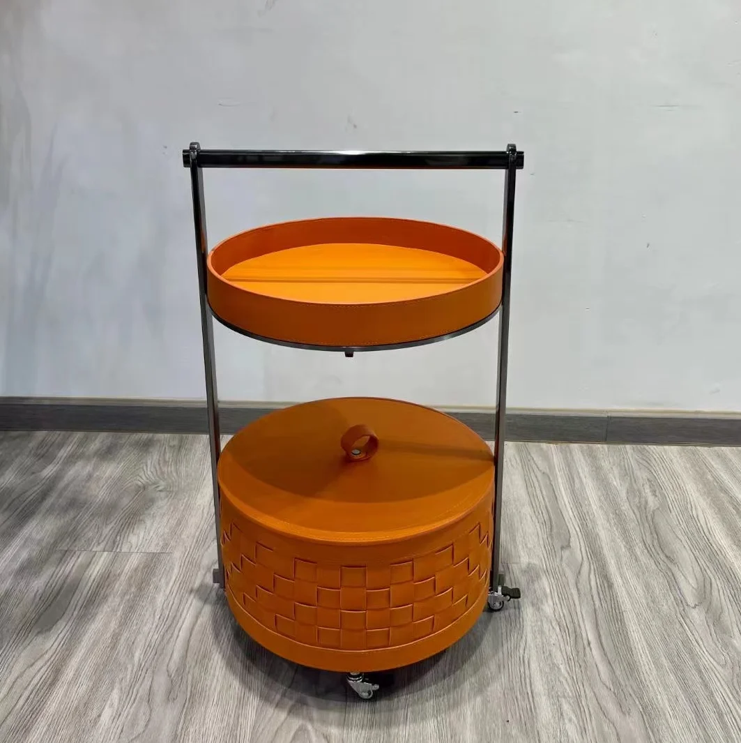 Movable Saddle Leather Trolley Rack Home Sofa Edge Side Table Luxury Simple Living Room Coffee Table Leisure Corner Side Table