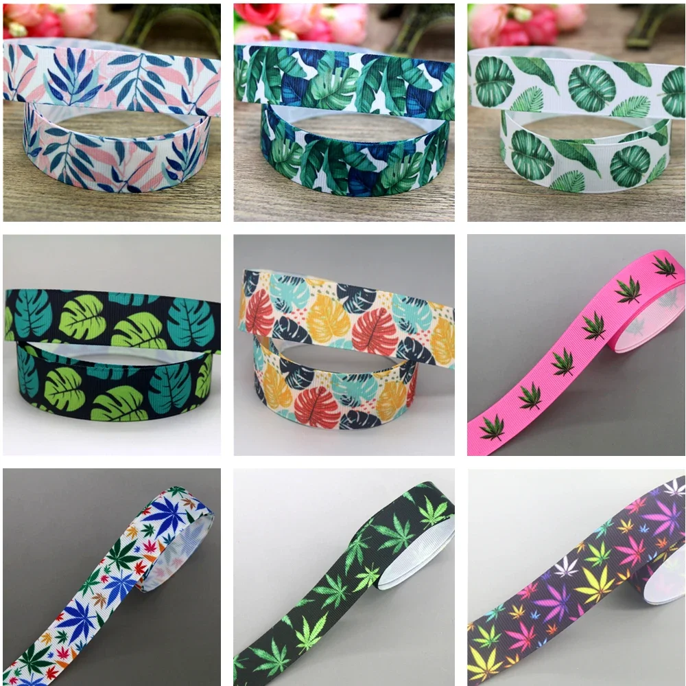 DHK 7/8\'\' 5yards Tropical Leaf Flamingo Balloon Printed Grosgrain Ribbon Accessory Hairbow Headwear Decoration Wholesale C1573