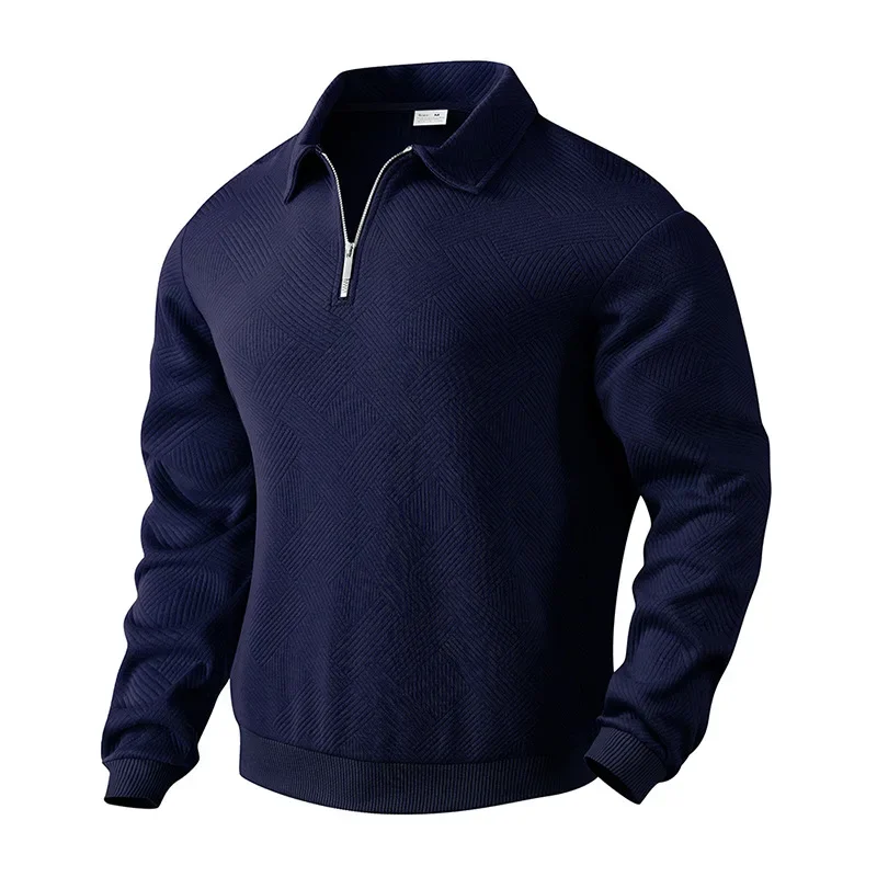 Men's Long-Sleeved Lapel Zipper Polo Shirt Casual Loose Top for Autumn 2025 Cross-Border Popular Style image 2