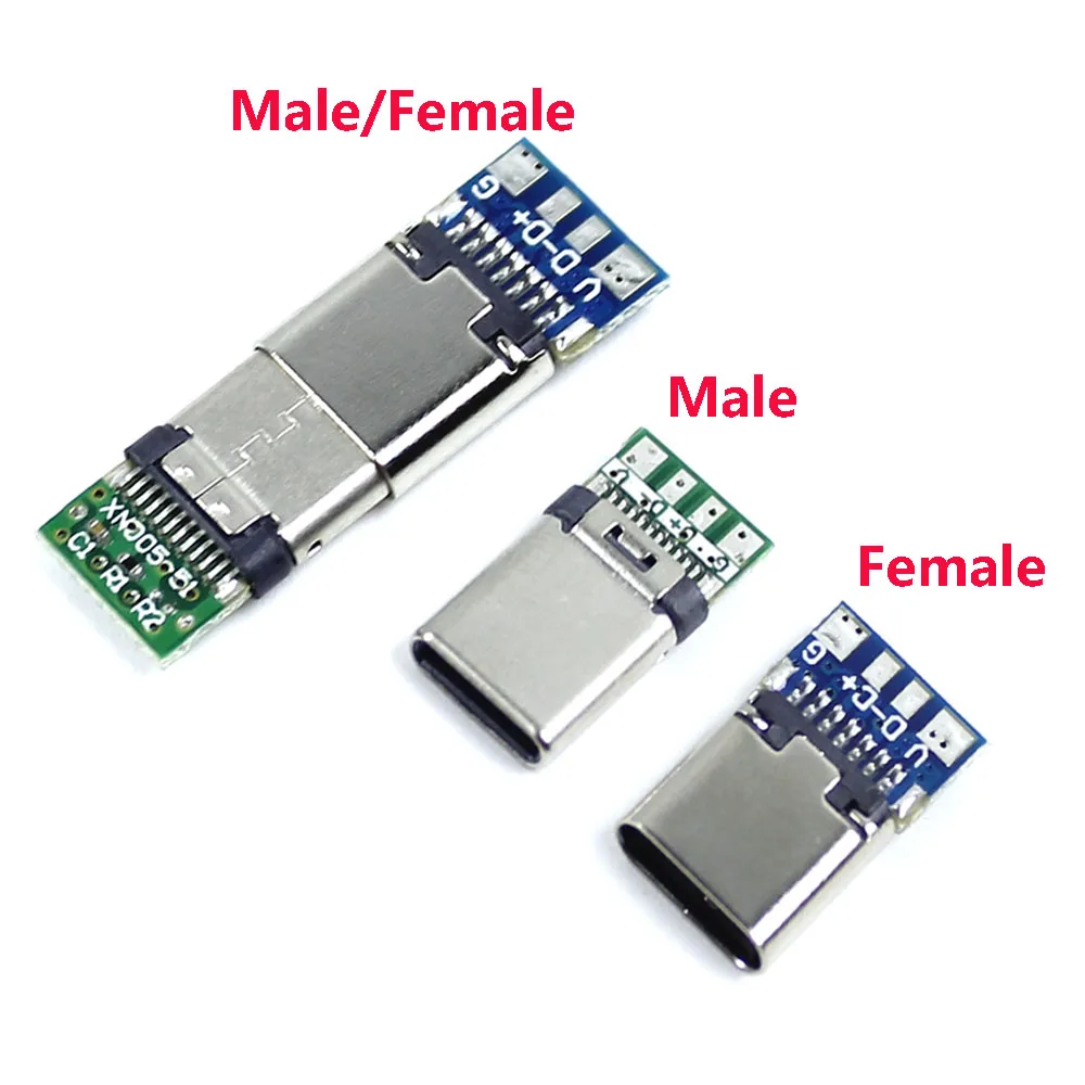 USB 3.1 Type-C Male/Female Connectors Jack Tail 24pin usb Male Plug Electric Terminals welding DIY data cable Support PCB Board