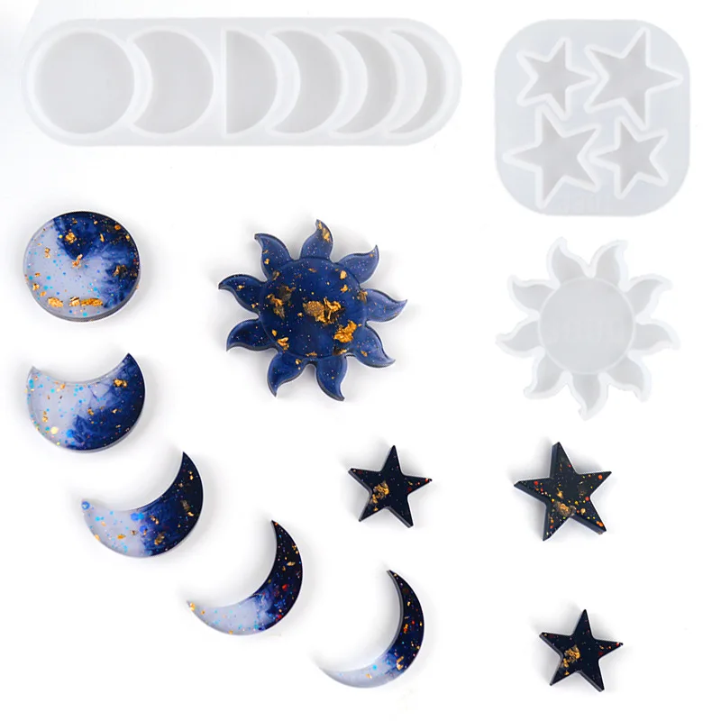 SZ022 DIY Sun Moon Star Pendant Epoxy Resin Silicone Mold For Lunar Eclipse Wall Decoration Making